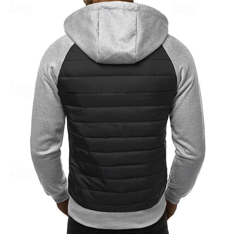 Men's Full Zip Hoodie Zip Up Hoodie Black Dark Gray Gray Hooded Color Block Zip Up Patchwork Pocket Sports & Outdoor Daily Holiday Polyester Streetwear Basic Casual Fall & Winter Clothing Apparel4