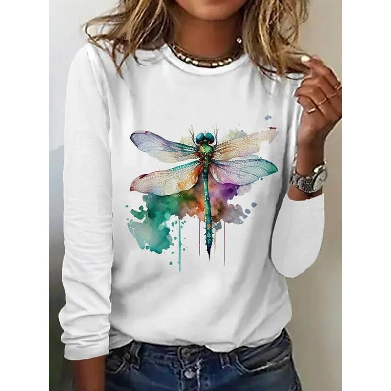 Women's 100% Cotton T Shirt Casual Print Regular Tops Daily White Spring Fall Prefall
