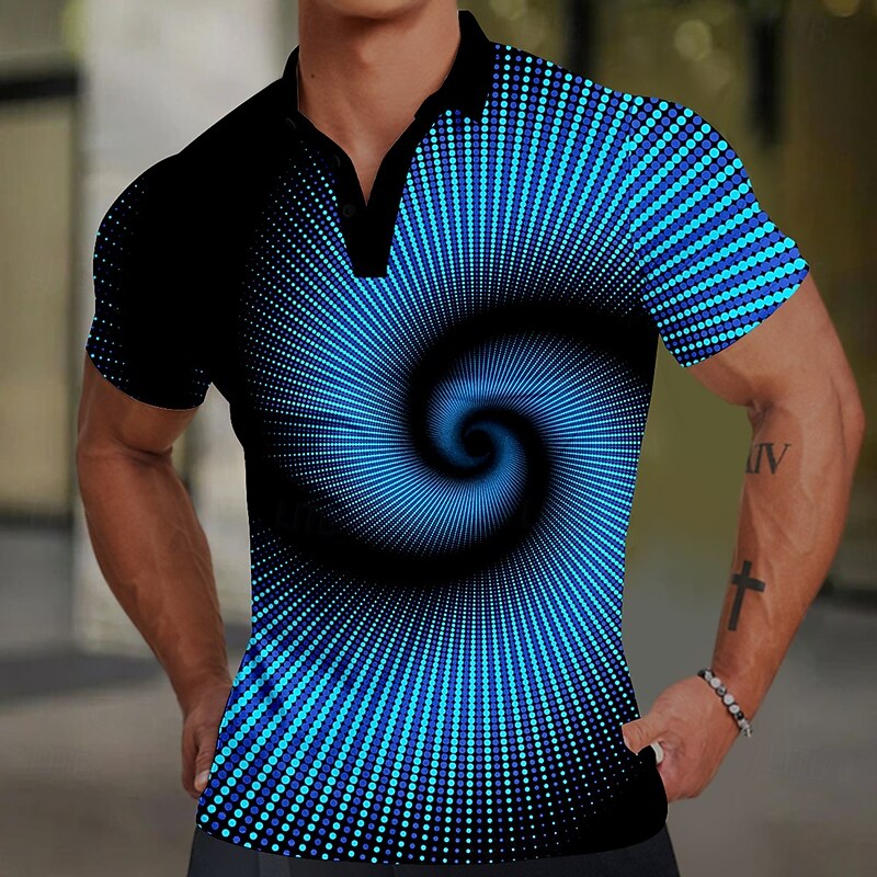 Men's Graphic Golf Shirt Short Sleeve Polo Shirts Collared Shirts Casual Vacation Wear Rave Wear Party Outfits Buttons 3D Print Summer Blue Purple Orange