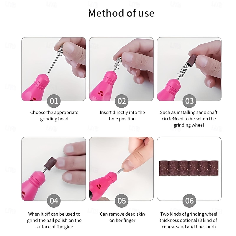 Electric Nail Drill Manicure & Pedicure Care Set Mini Nail Kit 6pcs Fuchsia Electric Nail Drill Kit with Accessories for Manicure & Pedicure Nail Art Pen3