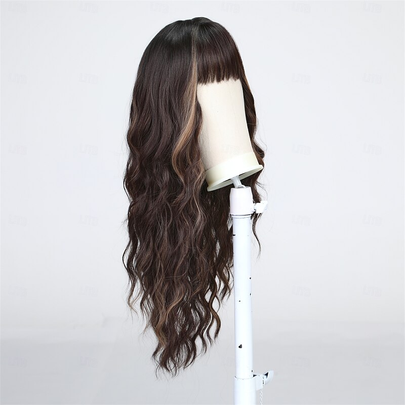 Synthetic Wig Uniforms Career Costumes Princess Curly Wavy Middle Part Layered Haircut Machine Made Wig 24 inch Black / Brown Synthetic Hair Women's Cosplay Party Fashion Brown4