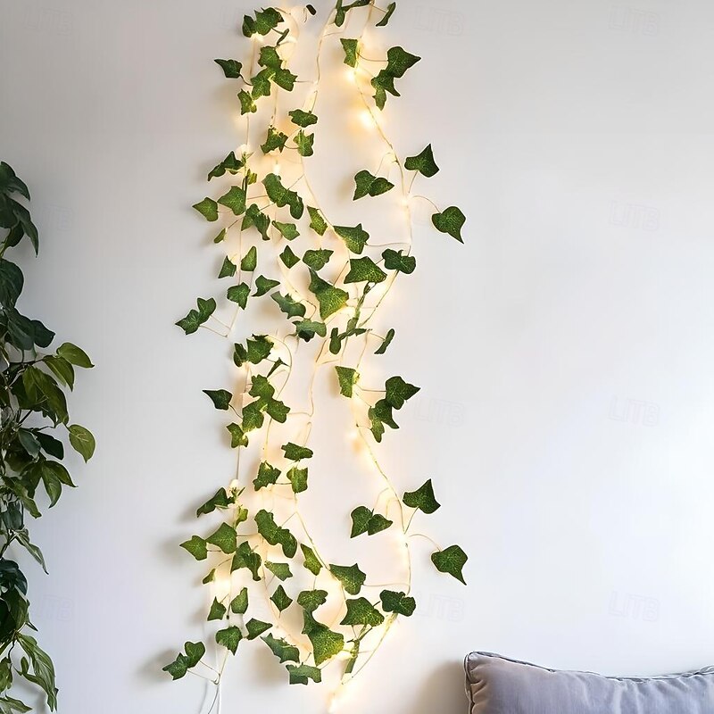 Elegant Wedding Party Reception 2M Artificial Ivy LED String Lights –Green Leaf Decoration for Home, Outdoor Garden, Patio 1/3/6 Pack2