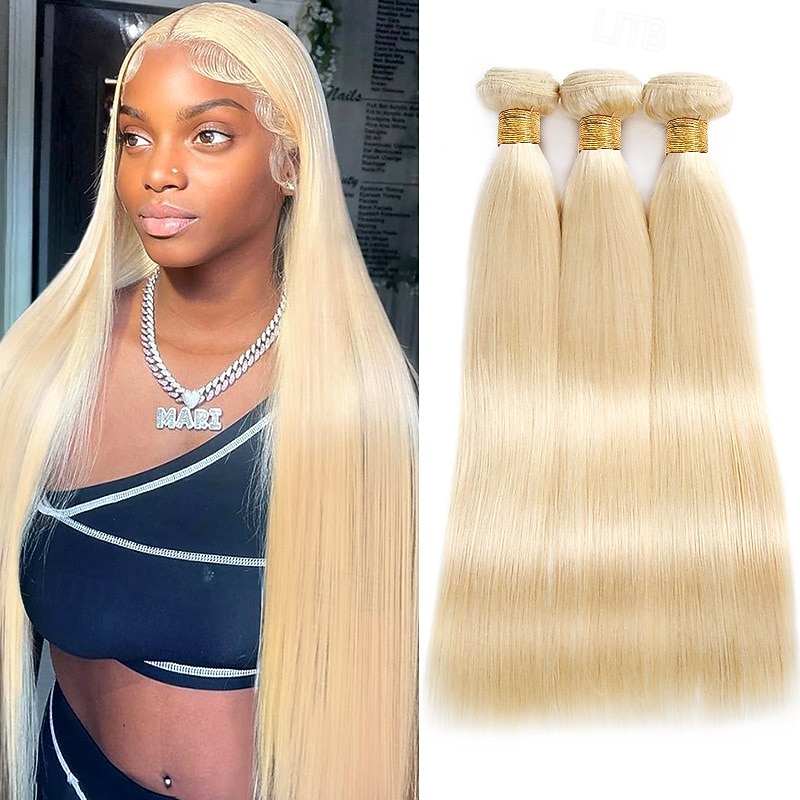 613# Human hair Blonde hair 3 bundle of straight human hair 10-28 inch2