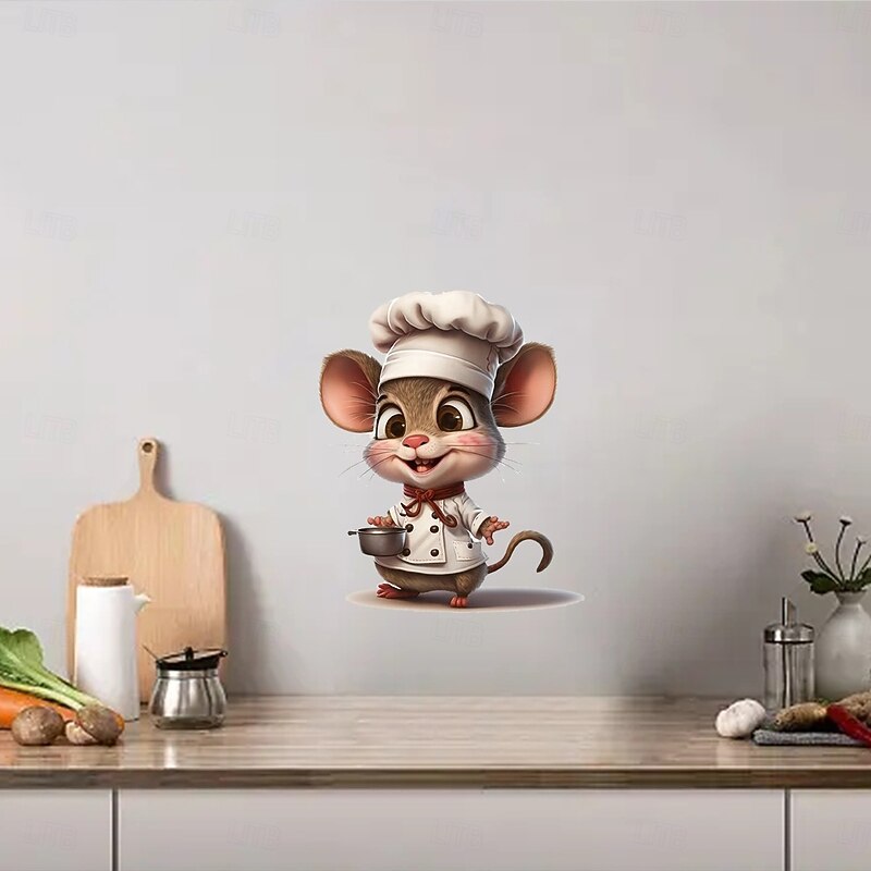 Chef Mouse Wall Decal, Kitchen Cartoon Mouse Adhesive Wall Sticker, Animal Print Oblong Toilet Lid Decal, Plastic Self-Adhesive Single Use Wall Art for Home Decor - Kitchen, Bedroom4