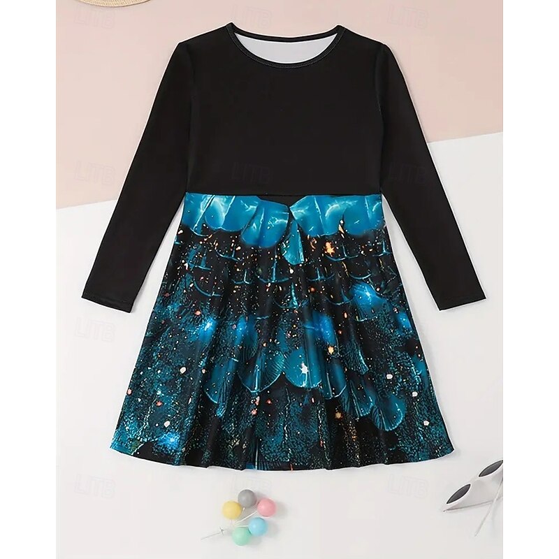 Girls' 3D Graphic Peacock Dress Long Sleeve Summer Spring Vacation Daily Holiday Princess Beautiful Sweet Kids 4-12 Years Casual Dress A Line Dress Knee-length Regular Fit2