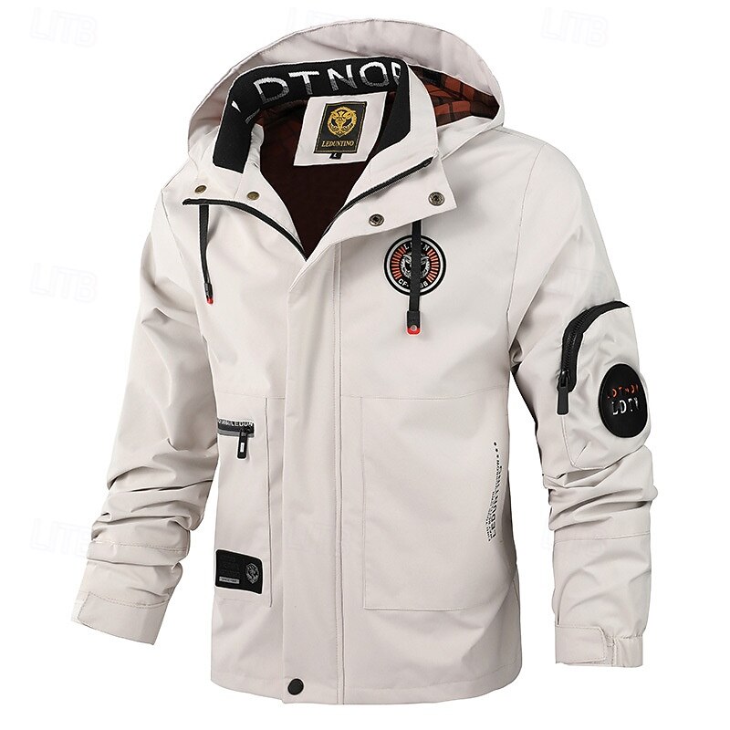 Men's Winter Coat Winter Jacket Sport Coat Raincoat Outdoor Camping & Hiking Waterproof Windbreaker Zipper Pocket Fall Winter Solid Color Fashion Streetwear Hooded Regular Black White Dark Red Jacket2