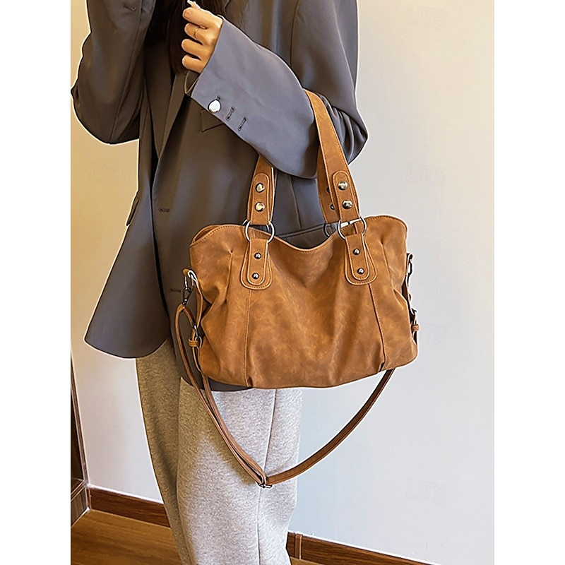 Women's Faux Leather Shoulder Bag with Adjustable Strap - Casual Large-Capacity Tote for Daily Use3