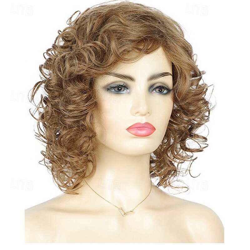 Brown Wigs for Women Short Wig for Women Synthetic Short Curly Wave Wigs Heat Resistant Fiber Hair Wigs for Daily4