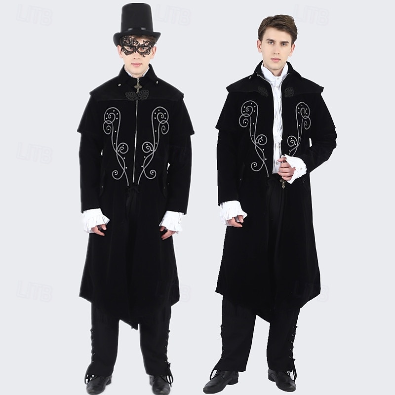 Retro Vintage Punk & Gothic Medieval Cosplay Costume Prince Vampire Nobleman Fancy Dress Men's Fantasy Royal Steampunk Halloween Carnival Masquerade Party / Evening Adults' Blouses Coat Pants