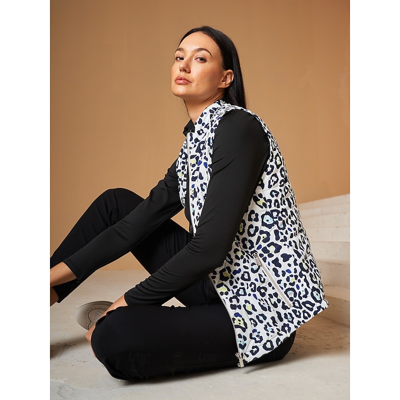 Women's Golf Jacket Black White Sleeveless Vest / Gilet Ladies Golf Attire Clothes Outfits Wear Apparel