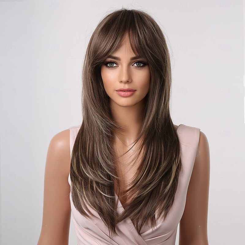 Long Layered Synthetic Hair Wigs for Women with Bang3
