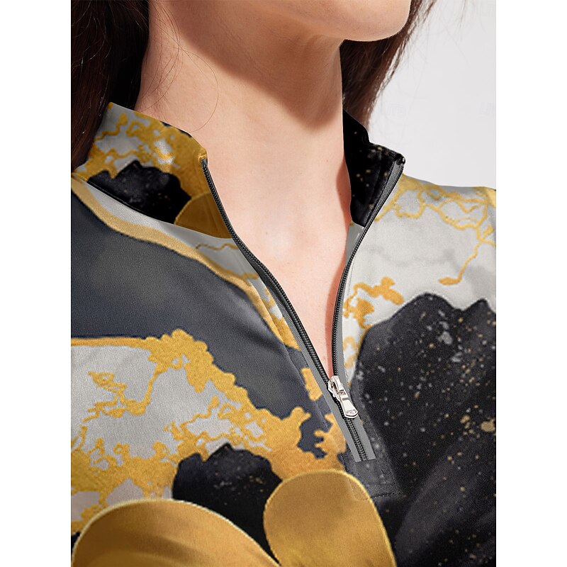 Women's Golf Polo Shirt Black Golden Long Sleeve Top Ladies Golf Attire Clothes Outfits Wear Apparel3