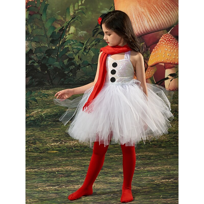 Snowman Outfits Tutu Santa Suits Girls' Christmas Kid's Christmas New Year Christmas Eve Christmas Party New Year Eve Dress Socks Scarf Hat2
