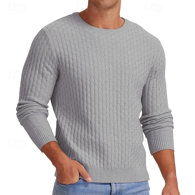Men's Pullover Sweater Jumper Knit Sweater Ribbed Knit Regular Knitted Jacquard Plain Crew Neck Fashion Basic Daily Wear Date Clothing Apparel Fall & Winter Black White S M L2