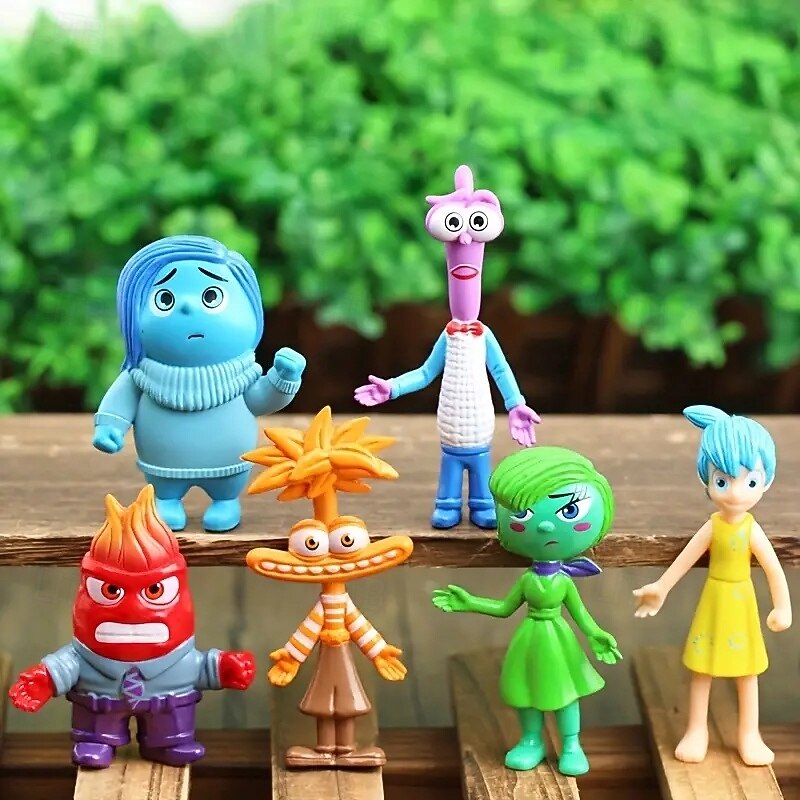 Inside Out Movie 6-Piece PVC Figure Set - Collector's Articulated Joy Fear Anger Sadness Character Statues for Display & Party Decor - Ideal for Teens 14+3