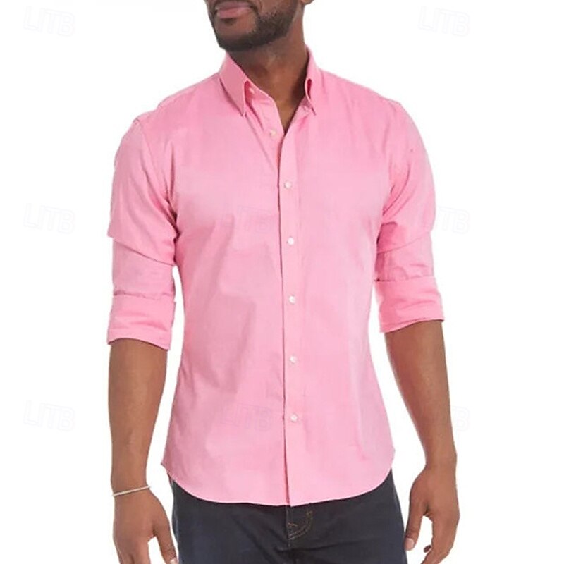 Men's Shirt Dress Shirt Button Up Shirt Plain Wedding Party Black White Pink Navy Blue Long Sleeve Lapel Spring &  Fall Clothing Apparel4