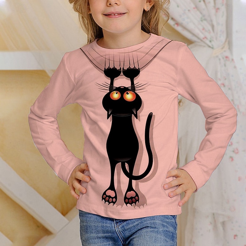 Girls' 3D Graphic Animal T shirt Tee Long Sleeve Spring Fall Fashion Basic Kids 4-12 Years Crew Neck Outdoor Casual Daily Regular Fit