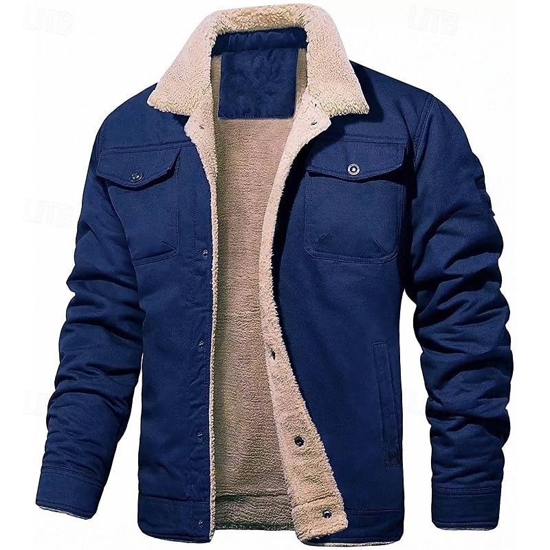 Men's Winter Jacket Fleece Jacket Casual Jacket Chore Jacket Vacation Daily Thermal Warm Pocket Fleece Fall & Winter Plain Fashion Streetwear Lapel Regular Black Army Green Dark Blue Dark Gray Coffee3