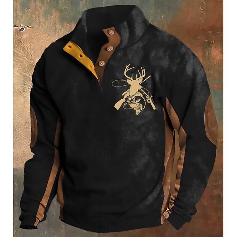 Men's Sweatshirt Black Navy Blue Light Grey Standing Collar Graphic Print Patchwork Color Block Daily Holiday Going out Polyester Streetwear Casual Fall Winter Clothing Apparel Hoodies Sweatshirts