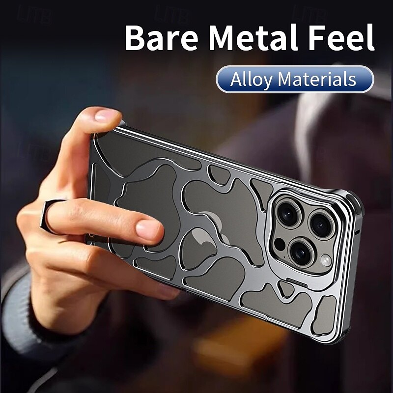 Phone Case For iPhone 17 Pro Max 17 Air 16 15 14 Pro Max 13 Pro Max Back Cover with Stand Holder Shockproof Retro Aluminum Alloy4