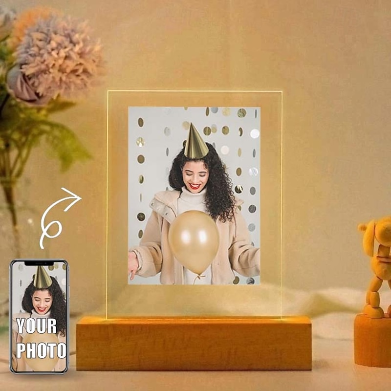 Personalized Photo Lamp Custom Photo Acrylic Night Light USB Powered Warm white Add Your Image The Perfect Birthday Gift for Birthday Family Friends Lover Children