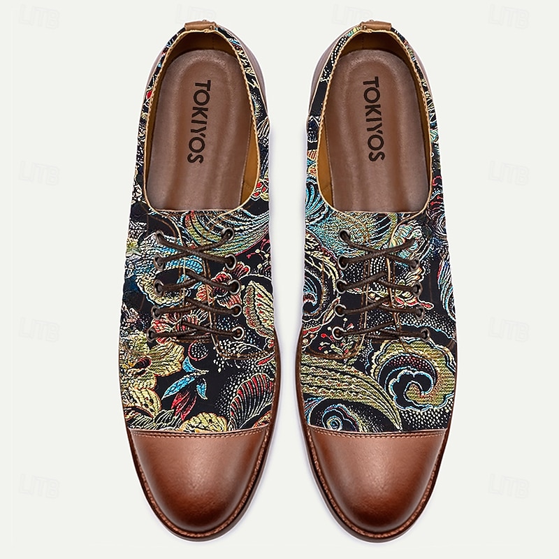 Men's Paisley Print Oxford Shoes with Faux Leather Toe Cap and Heel – Retro Style Lace-Up Dress Shoes for Formal Occasions4