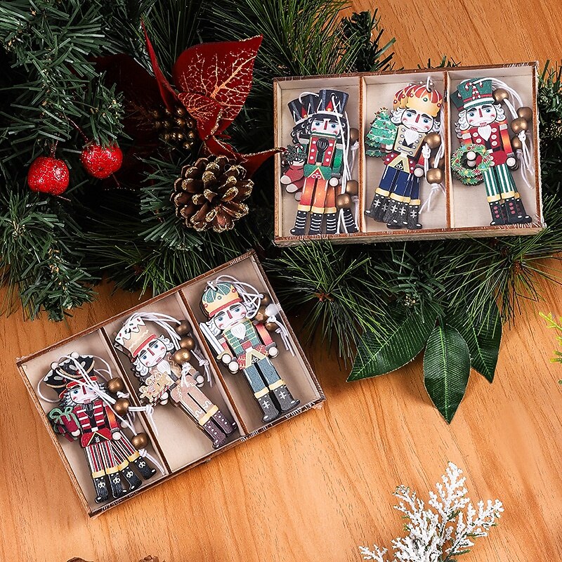 9pcs/set Christmas Nutcracker Wooden Ornaments - Colorful Printed Decorations for Christmas Tree and Festive Decor4