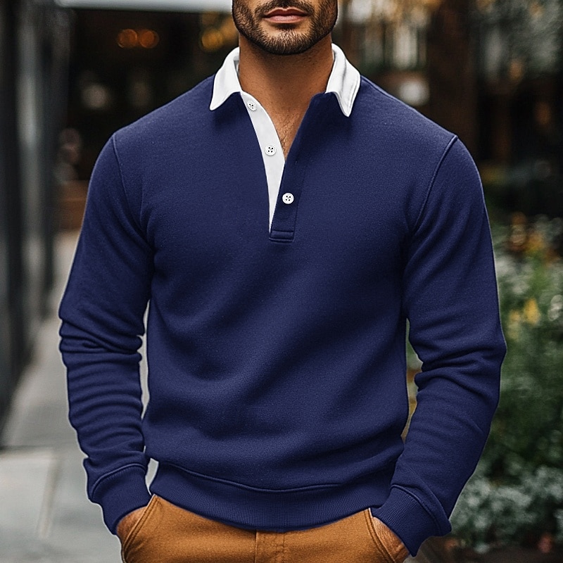 Men's Sweatshirt Polo Sweatshirt Black Navy Blue Blue Brown Khaki Polo Collar Plain Pocket Sports & Outdoor Daily Holiday Streetwear Cool Casual Spring &  Fall Clothing Apparel Hoodies Sweatshirts4