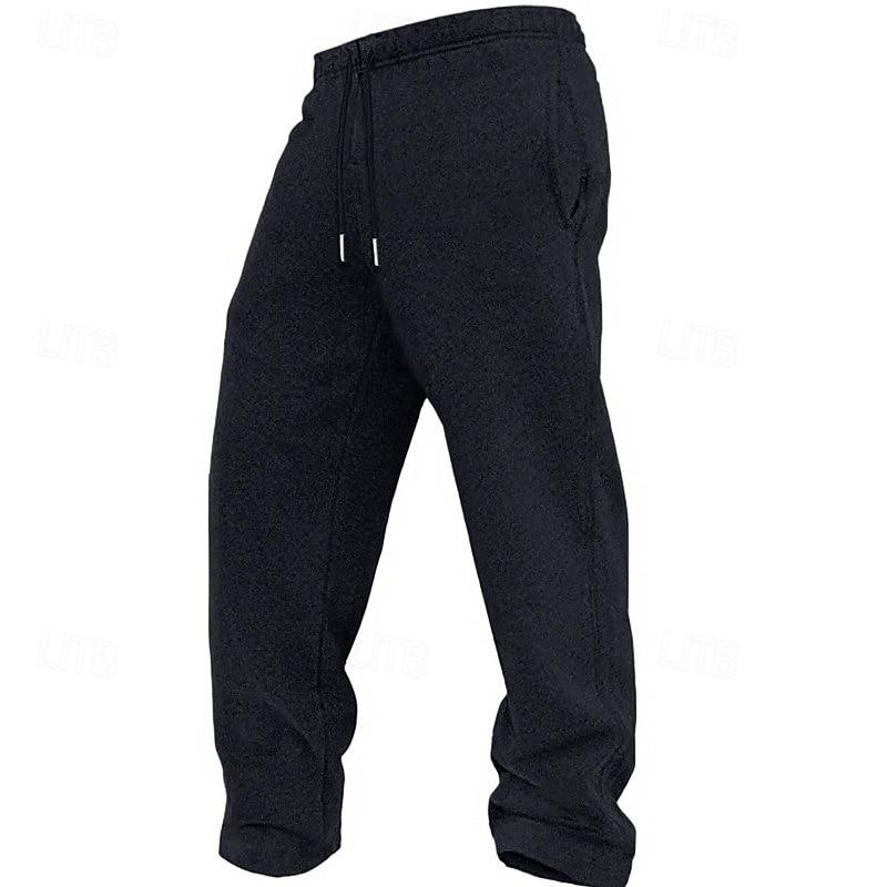 Men's Fleece Pants Sweatpants Trousers Casual Pants Drawstring Elastic Waist Straight Leg Plain Comfort Warm Full Length Outdoor Daily Going out Sports Fashion Black Blue2