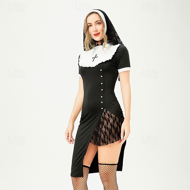 Nun Halloween Dress Headpiece Punk & Gothic Adults' Women's Carnival Party Easy Halloween Costumes Dress Up2