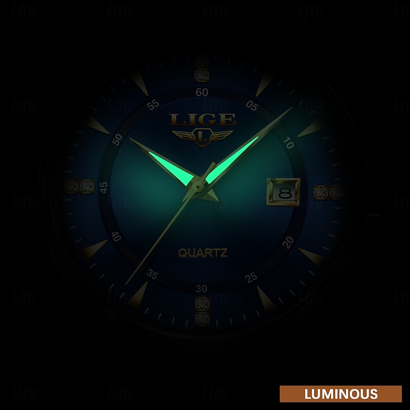 LIGE Men Quartz Watch Minimalist Calendar Stainless Steel Watch2