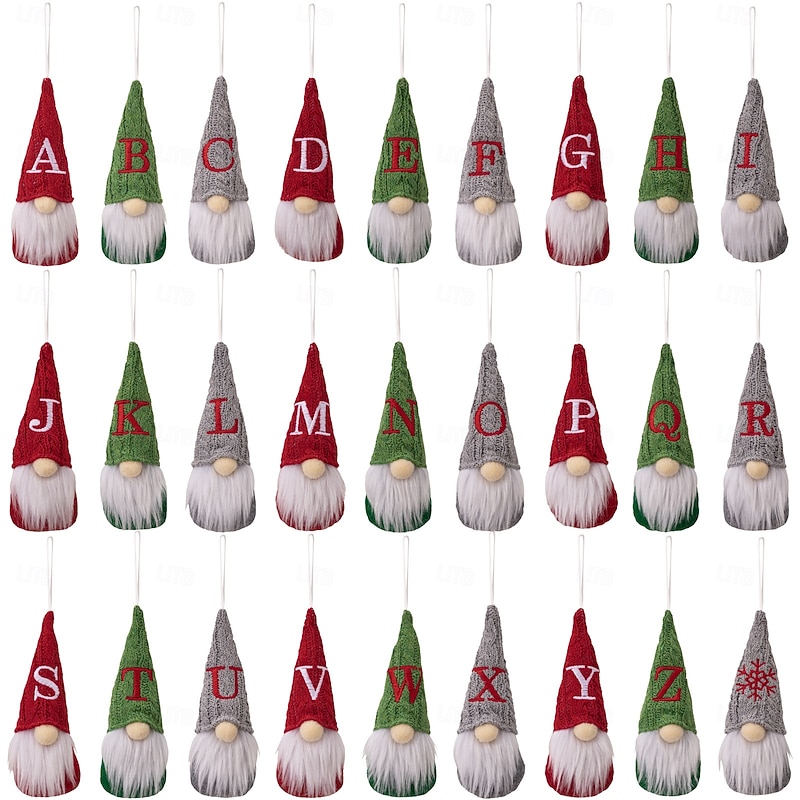 Christmas Tree Plush Gnome Ornaments, Personalized DIY Letter Gnome Hanging Decorations, Faceless Santa and Knit Embroidered Doll Figurines2