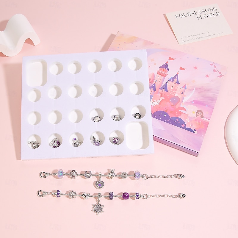 Christmas Advent Calendar, DIY 24 Days Xmas Countdown Bracelet Set, Purple Bead Charm Kit, Jewelry Making Gift for Girls, Birthday or Graduation Handcrafted Bracelet Blind Box3