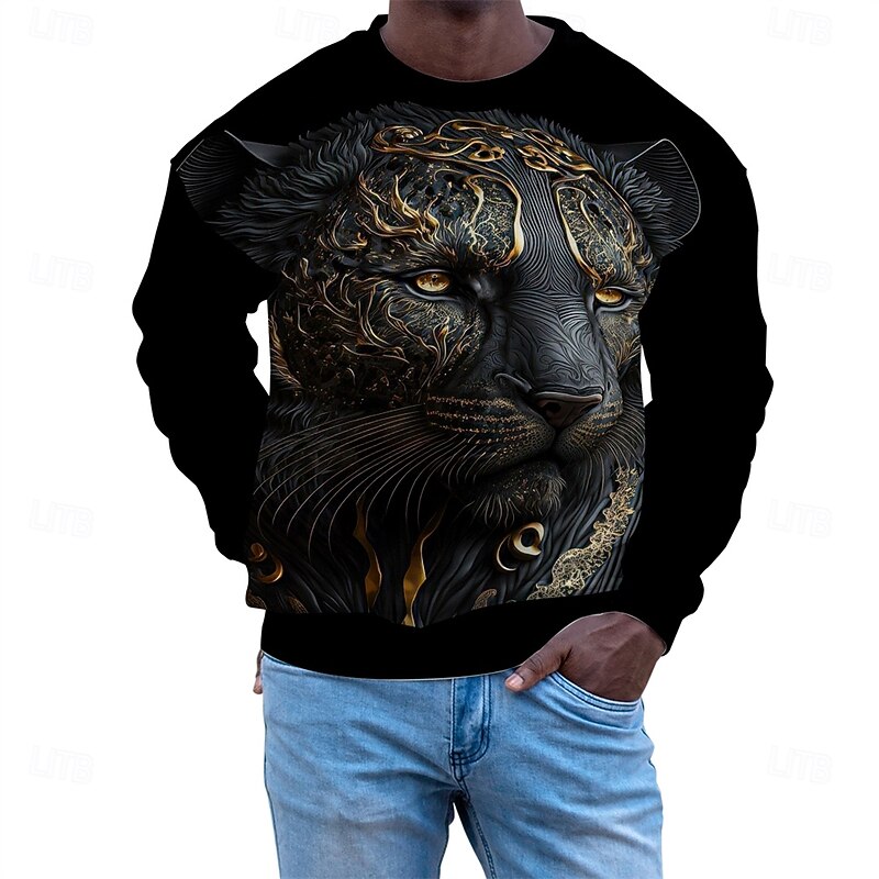 Men's Graphic Animal Dark Sweatshirts Golf Pullover Sweatshirt Long Sleeve Sweatshirt Hooded Vacation Cool Daily Print Vacation Sports Outdoor Going out Printing Winter Spring & Fall2