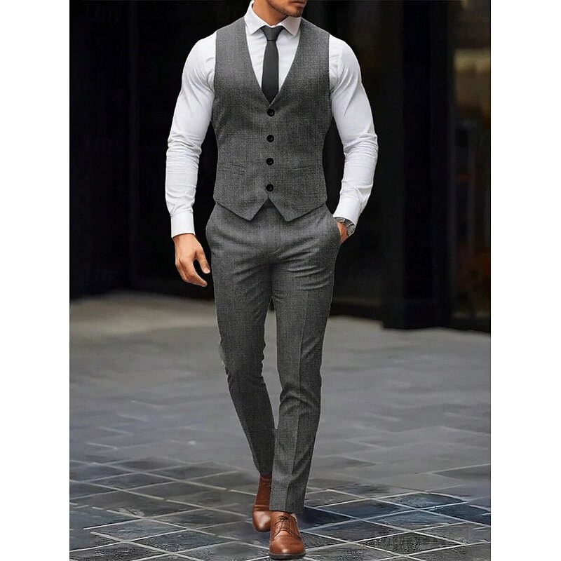 Men's Wedding Party Evening Wear Suits Black White Fashion Daily Solid Colored Standard Fit 2 Piece