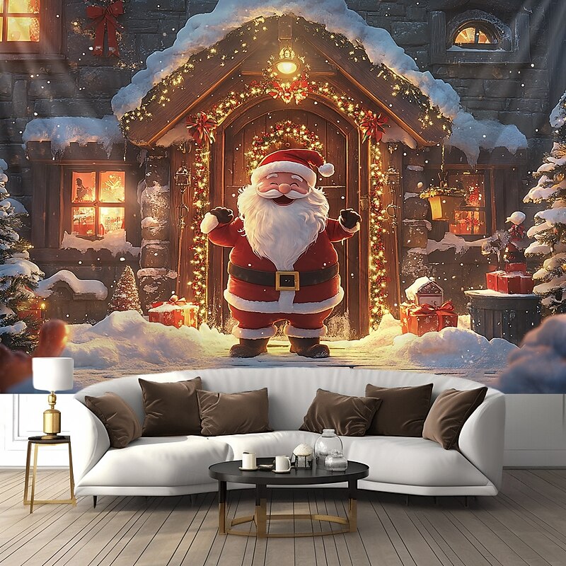 Christmas Decorations Hanging Tapestry Wall Art Xmas Santa Fireplace Large Tapestry Mural Decor Photograph Backdrop Blanket Curtain Home Bedroom Living Room3