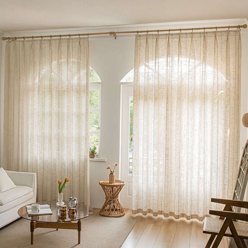 Semi Transparent Screen Curtain One Panel Modern Minimalist Style With Thickened Hemp Cotton Window Screen Living Room Bedroom Dining Room Study Room