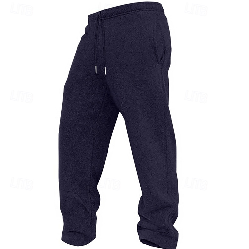 Men's Fleece Pants Sweatpants Trousers Casual Pants Drawstring Elastic Waist Straight Leg Plain Comfort Warm Full Length Outdoor Daily Going out Sports Fashion Black Blue3