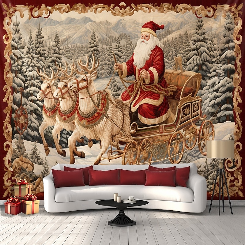 Christmas Decorations Santa Hanging Tapestry Quilting Art Vintage Wall Art Large Tapestry Mural Decor Photograph Backdrop Blanket Curtain Home Bedroom Living Room Decoration