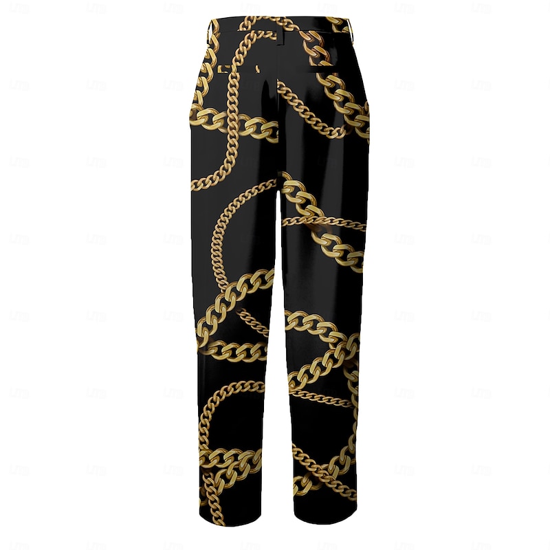 Men's Chains Print Dress Pants Mid Waist Business Casual Formal Dailywear Zipper Pocket Summer Spring Fall 3D Print Black2