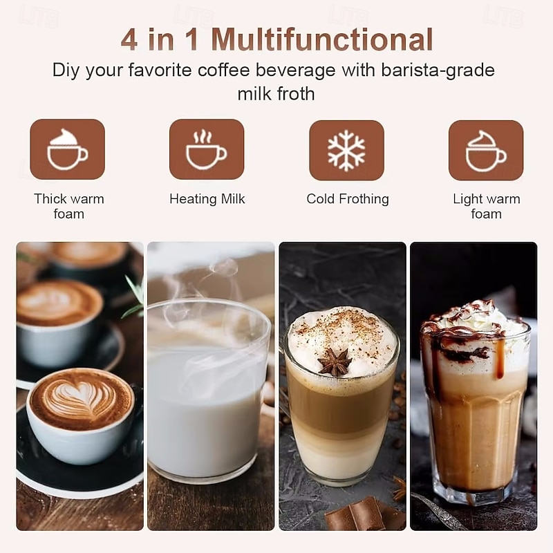 Electric Coffee Milk Frother Milk Steamer Soft Foam Maker with Two Whisks for Frothing and Heating Milk 4 IN 1 Multifunction4