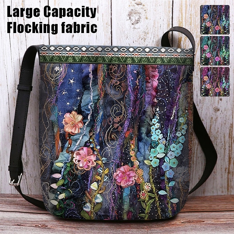 Women's Bohemian Floral Embroidered Crossbody Bag, Artistic Handmade Shoulder Bag with Colorful Flower Design, Perfect for Casual and Festival Wear