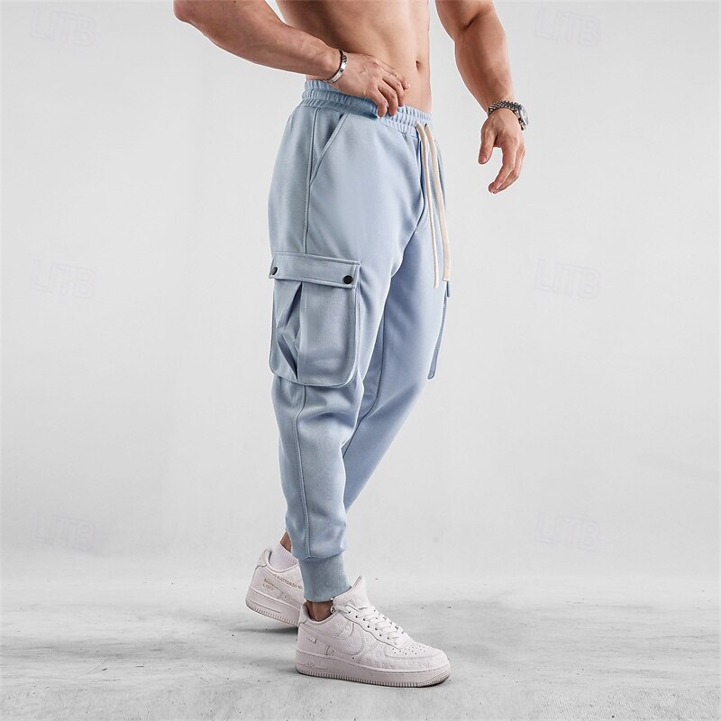 Men's Sweatpants Joggers Trousers Drawstring Elastic Waist Multi Pocket Plain Comfort Sports Outdoor Daily Fashion Casual Black Light Grey Micro-elastic2