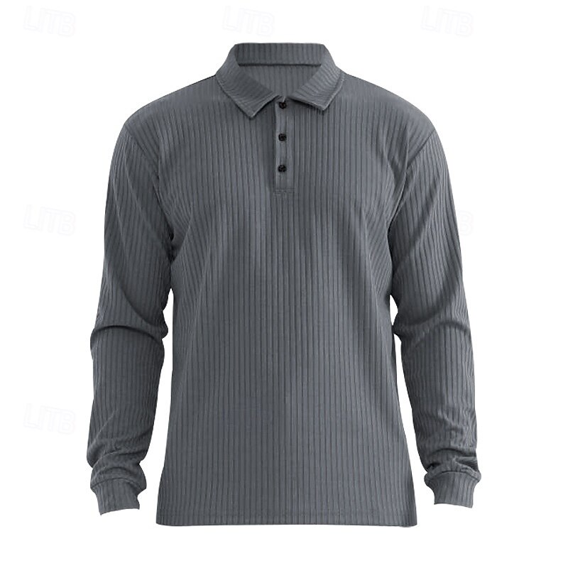 Men's Polo Shirts Rib Knit Top Business Casual Ribbed Polo Collar Long Sleeve Fashion Basic Solid Color Knitting Fall Winter Slim Fit Dark Grey Black White Burgundy Navy Blue Dark Green Polo Shirts2