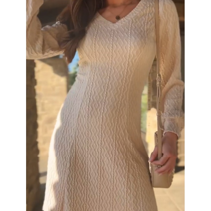 Women's Midi Dress Black Dress Cocktail Dress Formal Dress Fashion Workfashion Regular Fit Plain Long Sleeve V Neck Black Pink Beige Fall Winter4