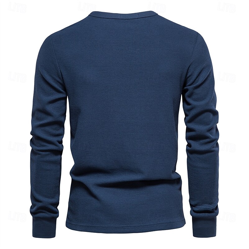 Waffle Cotton Solid Color T shirt for men Single Pocket Long Sleeve Men T-Shirts New Autumn Basic Breathable Tops Men2