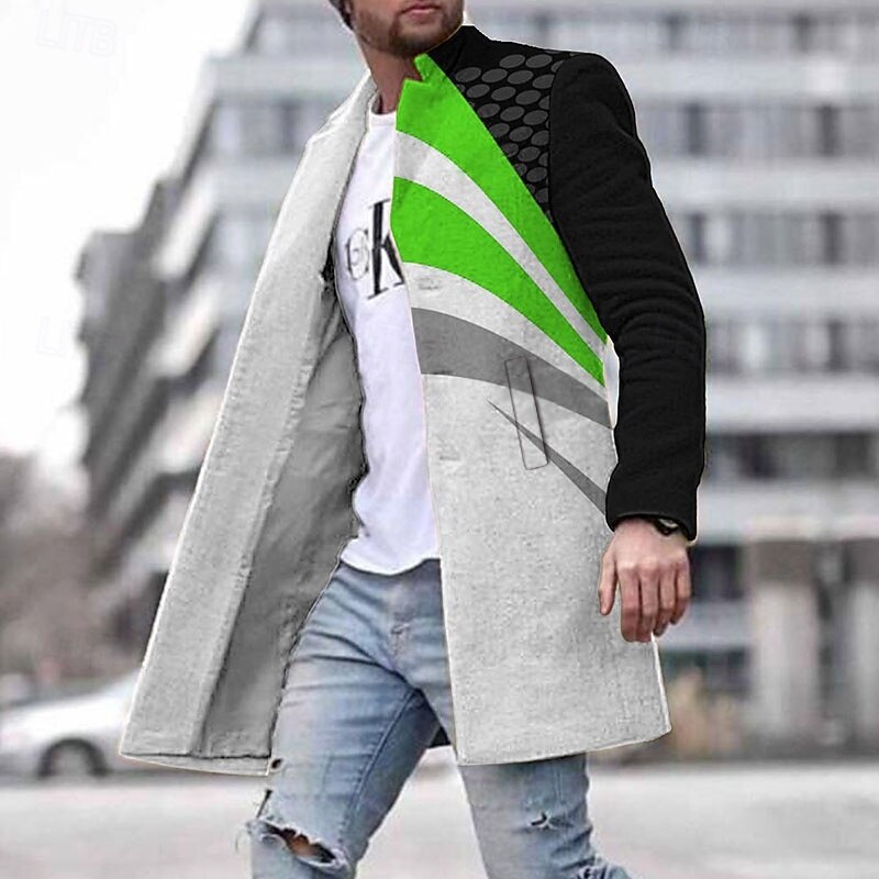 Men's Winter Coat Overcoat Coat Daily Wear Vacation With Pockets Print Front Pocket Fall & Winter Geometic Streetwear Sport Turndown Regular Yellow Red Blue Green Jacket4