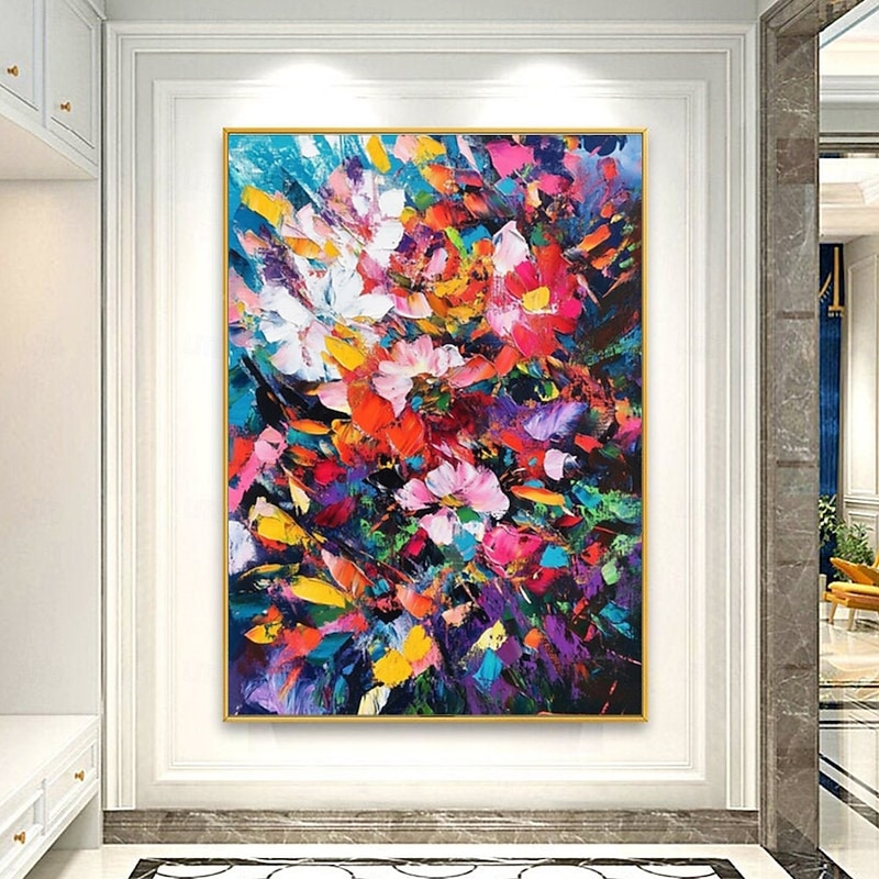 Handmade Oil PaintingCanvasWall Art DecorationAbstract Knife PaintingFlowers BlueFor Home Decor Rolled Frameless Unstressed Painting3