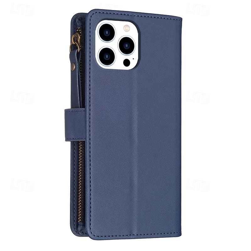 Phone Case For iPhone 16 15 14 Pro Max Plus 13 12 11 Pro Max Wallet Case with Stand Holder Zipper with Wrist Strap Retro TPU PU Leather4