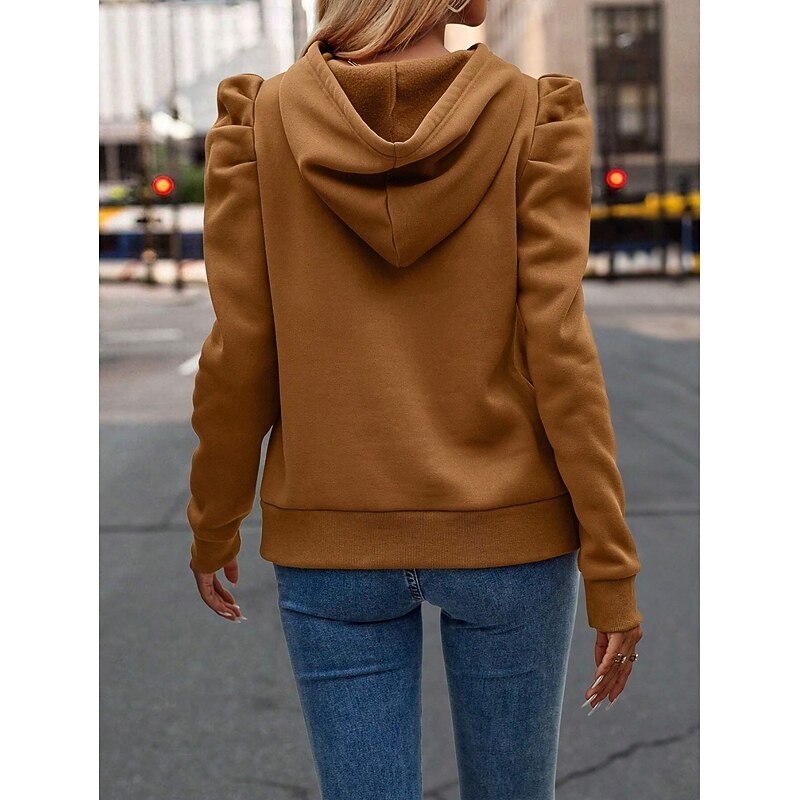 Women's Tunic T Shirt Daily Long Sleeve Puff Sleeve Crew Neck Work Brown Spring Fall Winter2